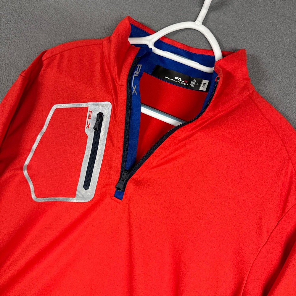 RLX Ralph Lauren Pullover Men Medium Red Quarter Zip Reflective Chest Pocket